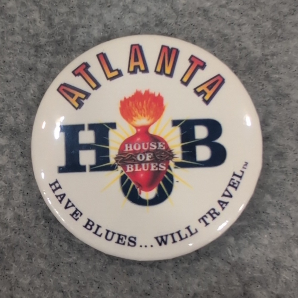Vtg Atlanta House of Blues HB Have Blues Will Travel Button Pin Souvenir Pinback